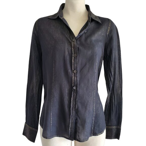 J. Crew Gold Dust Metallic Accents Black Semi Sheer Slim Fit Button Down Shirt 4 - Picture 1 of 15